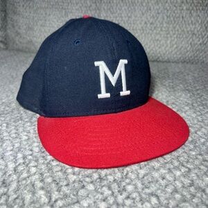 VTG NOS Milwaukee Braves Fitted Hat 6-3/4 Cap Roman Pro Baseball Leather Band